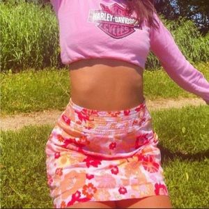 y2k retro vintage coconut girl st johns bay pink and orange floral mini skirt